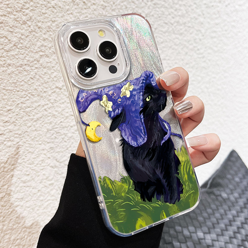 苹果12ProMax荣耀300潮牌硬VIVOiQOO13女巫黑猫手机壳小米15ULTRA高级感16plus羽纱适用iPhone14卡通一加ACE5