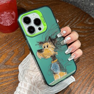 可爱OPPOA5X苹果12彩银HI畅享70PLUS硬iPhone13高级感14pro卡通适用17发型凌乱小狗16ProMax手机壳OPPORENO15