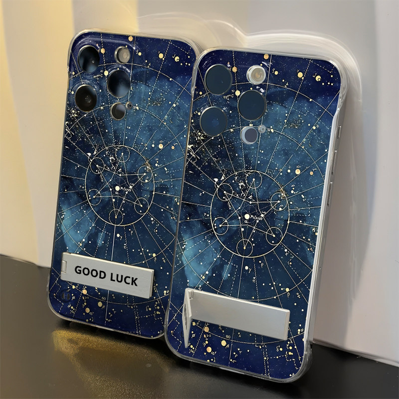 iPhone16手机壳带支架15plus宇宙星空14无边框苹果13高级感12ProMax透明硬iQOOneo10超薄OPPOFindx8适用ins风