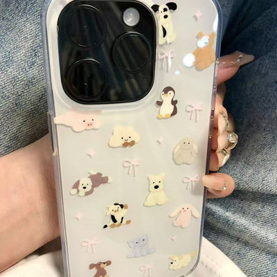 蝴蝶结满屏小狗13ProMax苹果16手机壳硬iPhone12创意小米15Ultra适用14plus大孔华为Mate60rs非凡大师可爱s20