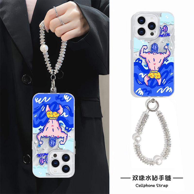 iPhone16羽纱OPPOreno13健身男孩华为mate70小众红米note14硬苹果12promax适用15pro手机壳带挂绳neo10高级感