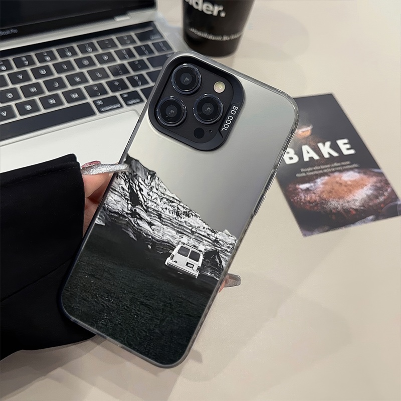 苹果16plus雪山冰岛露营14ProMax手机壳硬红米NOTE12TURBO适用15彩银iPhone13高级感红米k80ins风一加ACE5pro