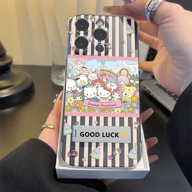 华为Mate60pro手机壳带支架透明iPhone13花丛凯蒂猫超薄12适用14ProMax无边框硬苹果16plus高级感15可爱x100s