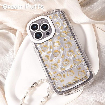 14PLUS镜子支架16少女心ins风满屏凯蒂猫羽纱泡芙iPhone12苹果15适用真我GT8手机壳软17ProMax带挂绳13小清新