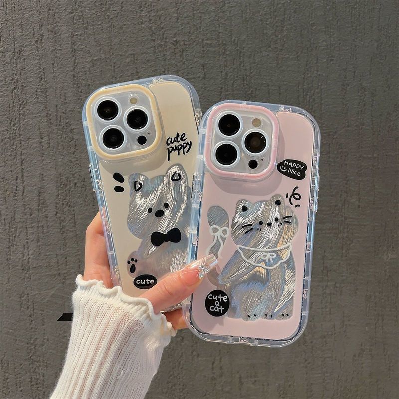 OPPORENO14情侣猫狗15PLUS苹果13可爱适用创意iPhone12羽纱泡芙手机壳软红米k80至尊版16ProMax卡通VIVOX200S
