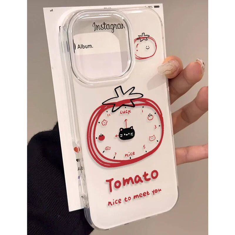 华为P70大孔iPhone16创意红米TURBO4PRO手机壳12小众硬14ProMax创意闹钟番茄VIVOX200ULTRA苹果15适用ins风13