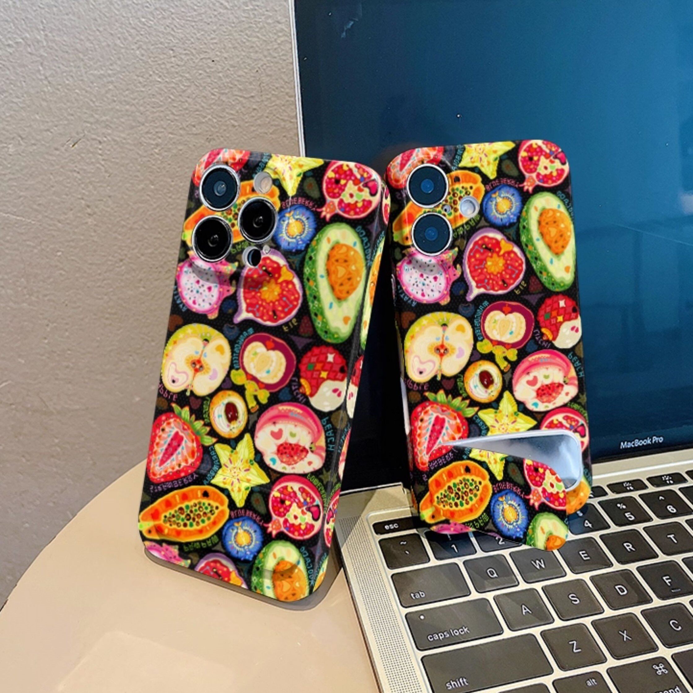 15ProMax苹果13菲林高级感适用硬iPhone12创意满屏水果OPPORENO14手机壳带镜子支架16PLUS小众一加ACE5至尊版
