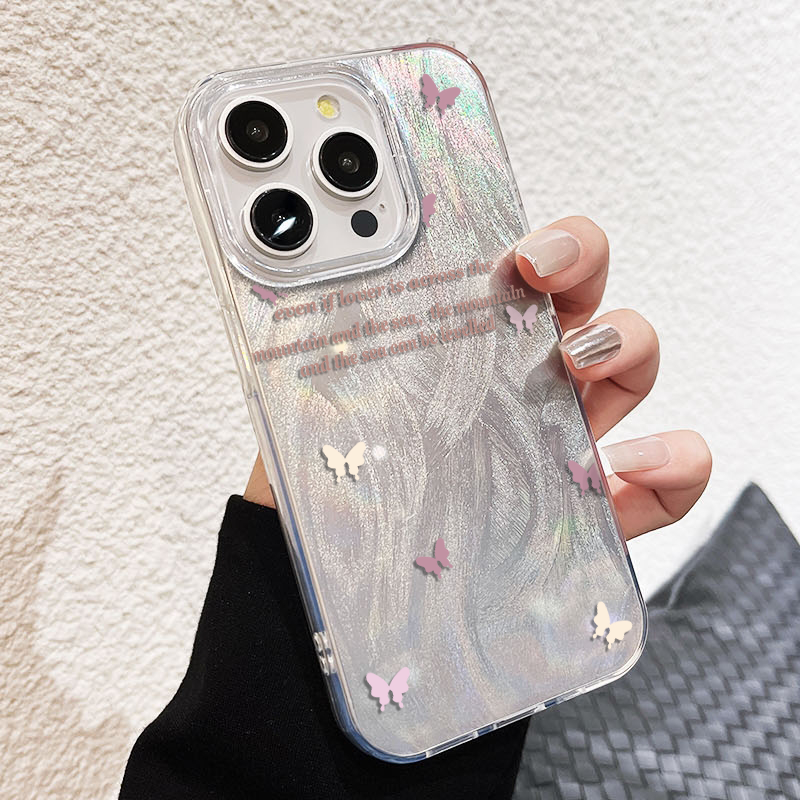苹果16plus英文彩色蝴蝶iPhone13ProMax羽纱12小米15至尊适用OPPOFINDX8简约s20手机壳硬ins风红米NOTE14pro+