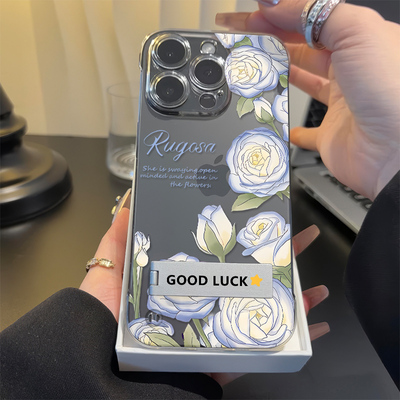 小米15手机壳带支架透明iPhone13超薄12ProMax适用红米note14高颜值玫瑰无边框硬苹果16plus高级感华为Mate70