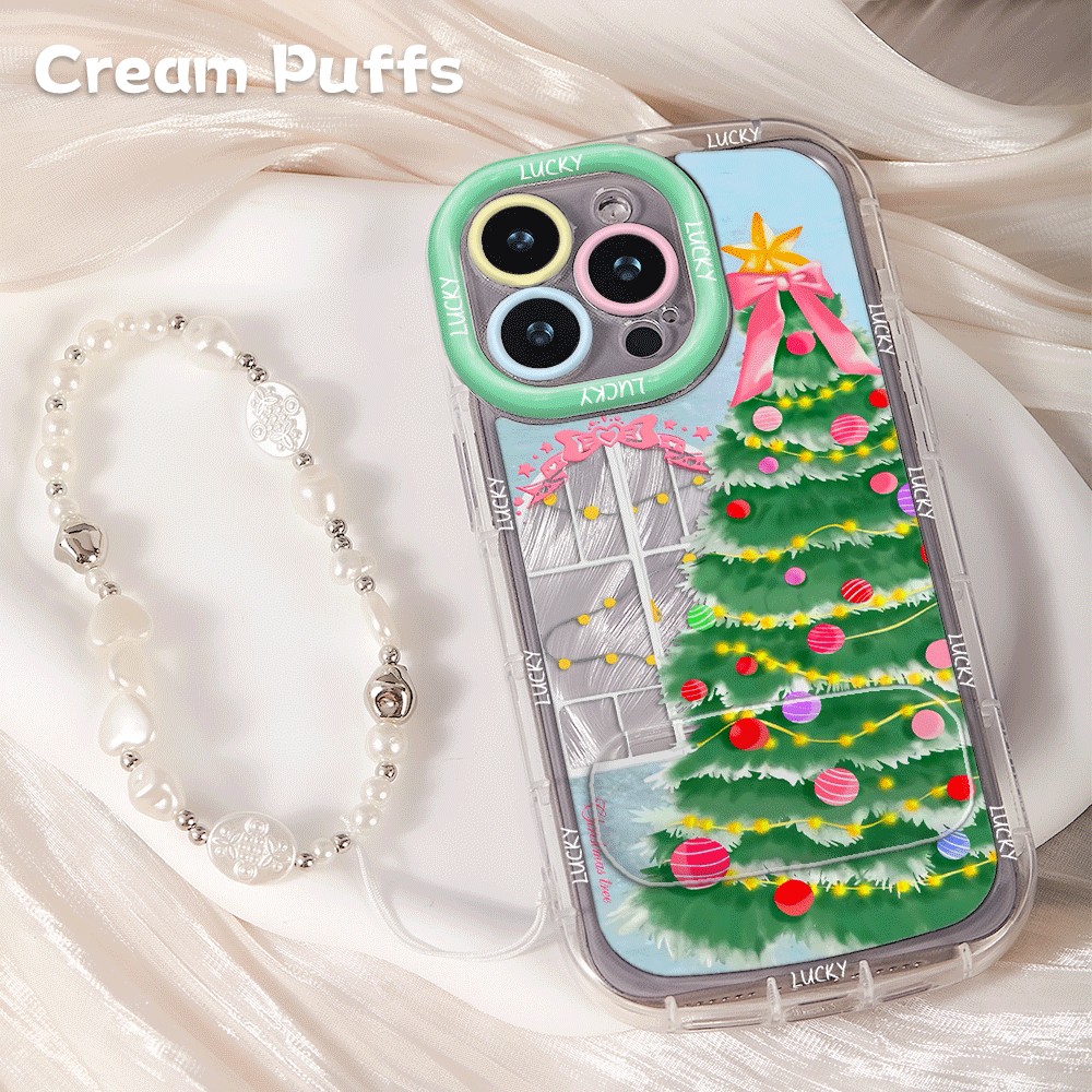 iPhone16带挂绳15ProMax小清新真我gt8pro手机壳软14plus适用苹果13ins风圣诞树12镜子支架小米17少女心x200s