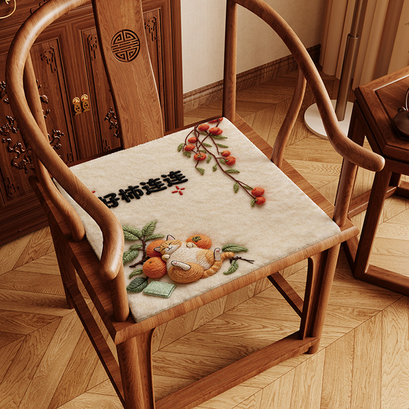 冬季高级毛绒餐椅坐垫2026新款中式实木椅屁股垫防滑加厚座椅垫子,居家布艺,椅垫,淘宝优惠券,粉丝福利购,淘宝优惠卷