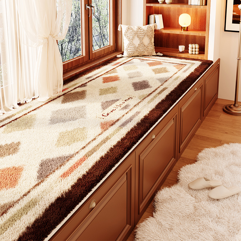 复古主卧房间毛绒飘窗坐垫高级感