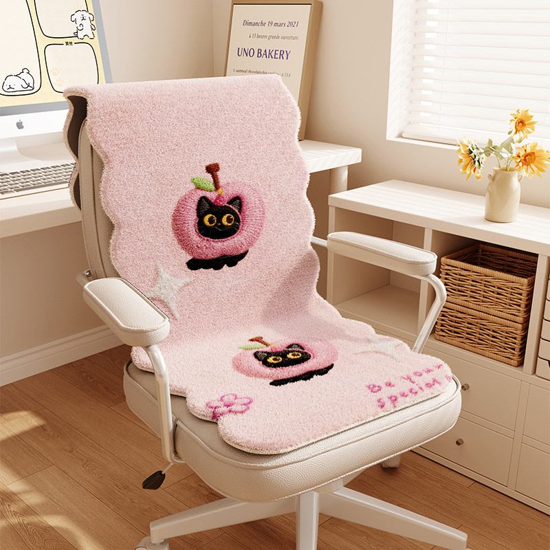 卡通办公室教室久坐一体加厚护腰椅子垫防滑毛绒保暖隔凉背靠垫子
