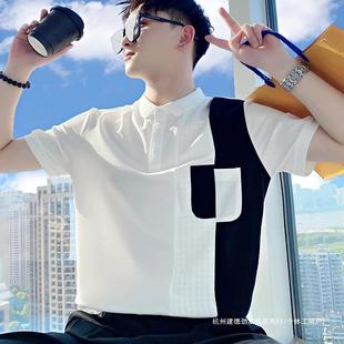 男韩版 上衣 拼接POLO衫 半袖 夏季 夏装 潮流撞色T恤男装 短袖 2025新款