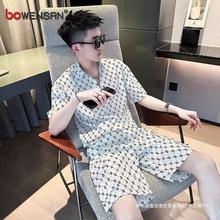 高端冰丝短袖t恤男士套装夏季2025新款潮流搭配短裤痞帅一套男款
