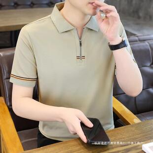 男装 短袖 夏季 POLO衫 潮流帅气体恤百搭冰丝半拉链衣服 男2025年新款