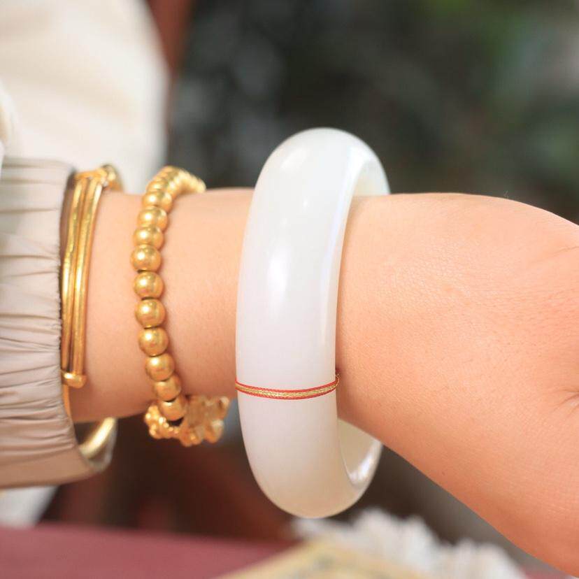 羊脂玉宽条玉镯子轮胎天然和田玉手镯官方旗舰店正真品老坑老料