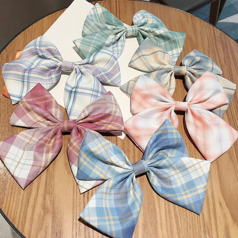 格子蝴蝶结发夹韩国ins网红仙制服百搭JK鸭嘴夹夹子头饰发饰品D3
