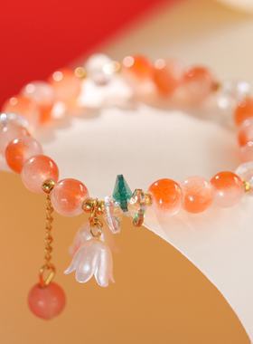 新中式双色圆珠仿铃兰花精致成品手链手串闺蜜春夏款