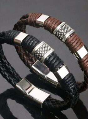 复古牛皮男士绳手链时尚个