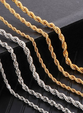 3mm欧美嘻哈潮男钛钢绳链麻花链金链子细项链