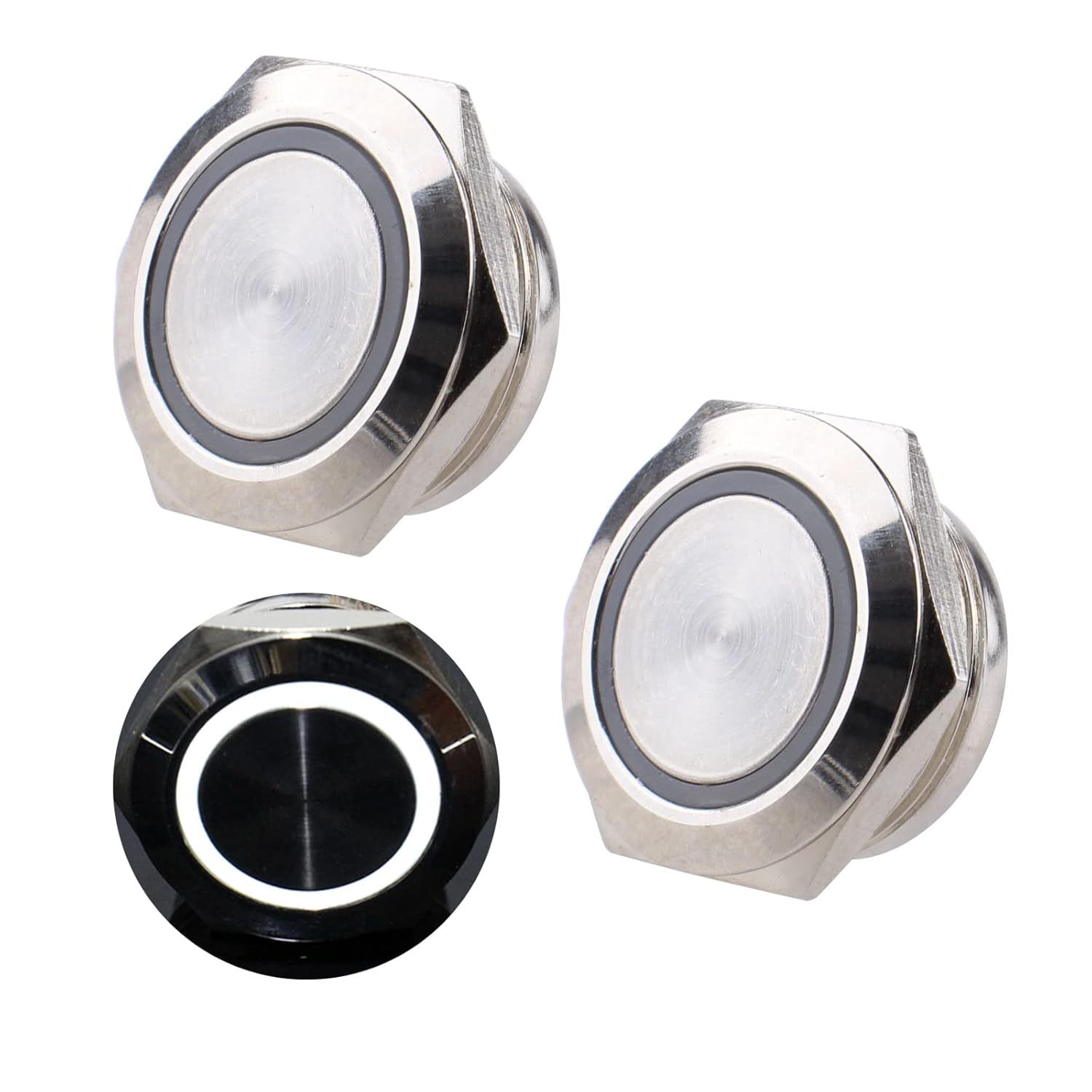 DMWD 2 件 22 毫米超级迷你金属防水防破坏瞬时按钮开关银色外壳