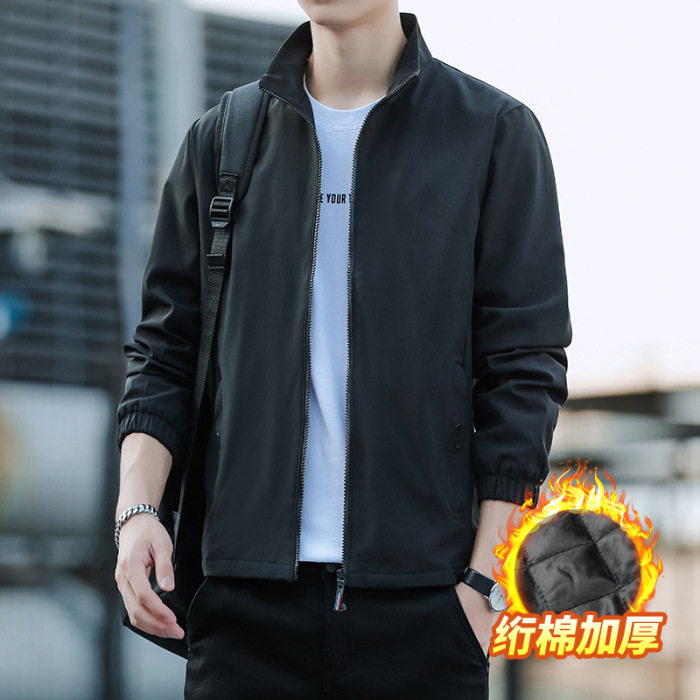 休闲夹克男春秋冬季宽松加绒外套