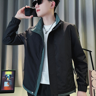 佑步仕百搭外套男士春秋冬季款潮牌风衣撞色工装夹克衫休闲上衣服