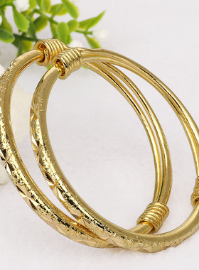 铜手镯女 纯铜实心手工紫铜黄铜推拉活扣满天星闭口镯子扭花光圈