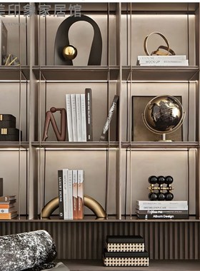 现代样板间书房电视柜背景墙首饰盒金属大理石饰品摆件办公装饰品