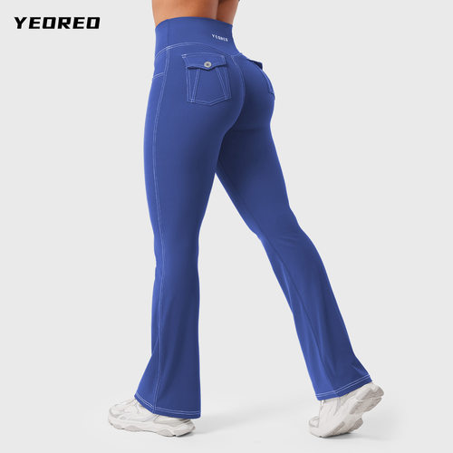 YEOREO Coreflex仿牛仔工装口袋微喇裤高腰提臀裸感弹力瑜伽健身