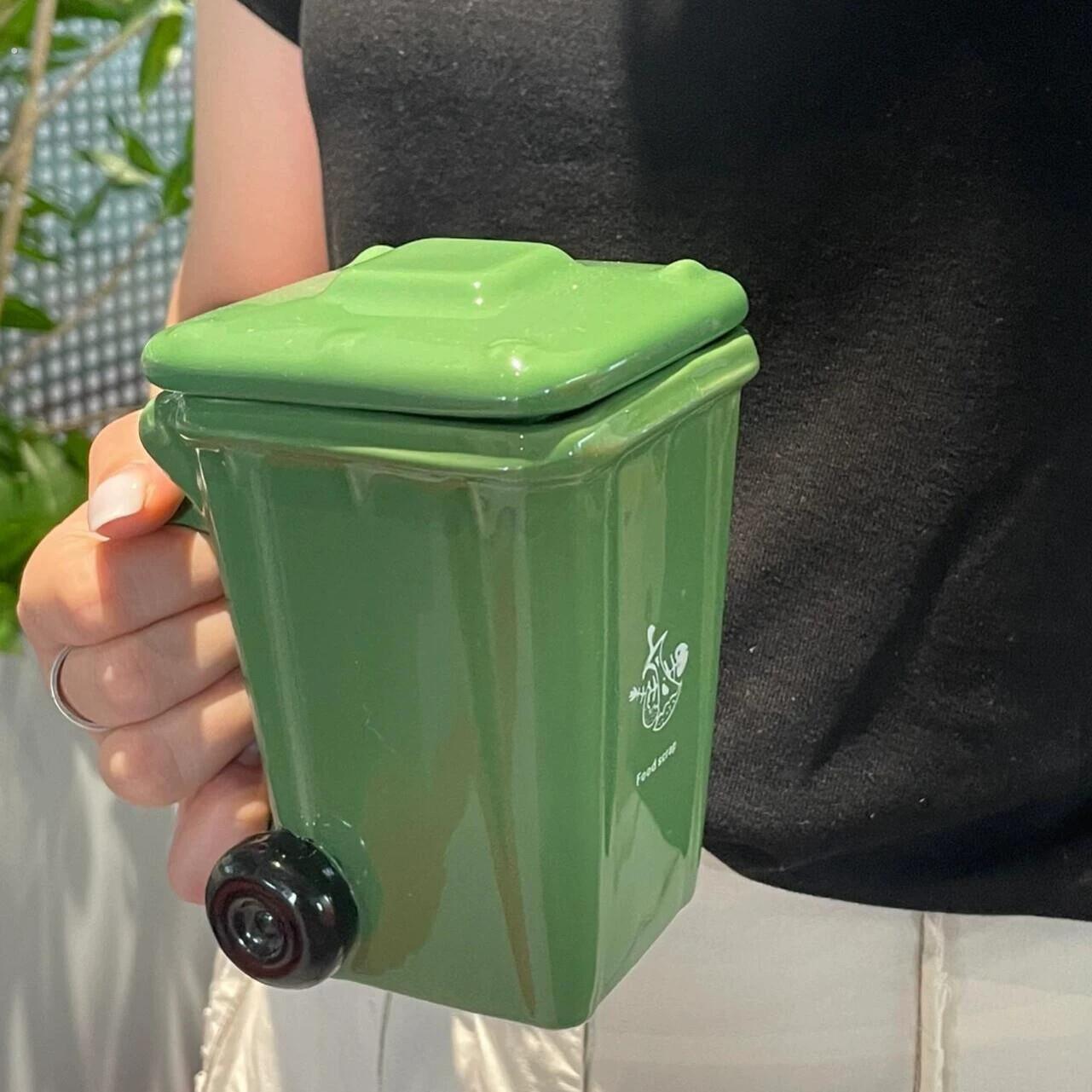 丑到爆杯子实用爆款带盖咖啡杯抽象个性喝水送礼物垃圾桶造型陶瓷