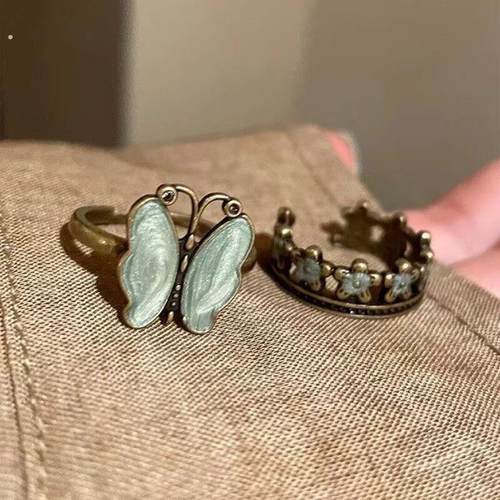 中古风轻奢高级感滴油蝴蝶花朵送礼开口戒指女个性独特时尚指环