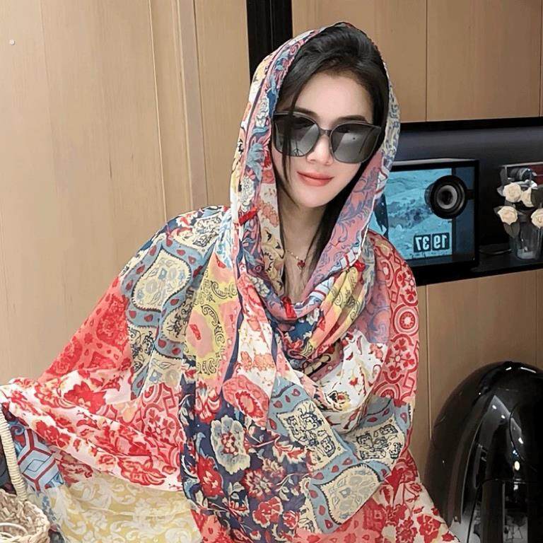 巴比伦夏日防晒旅游披肩时尚百搭红色薄款民族风拍照优雅气质女潮