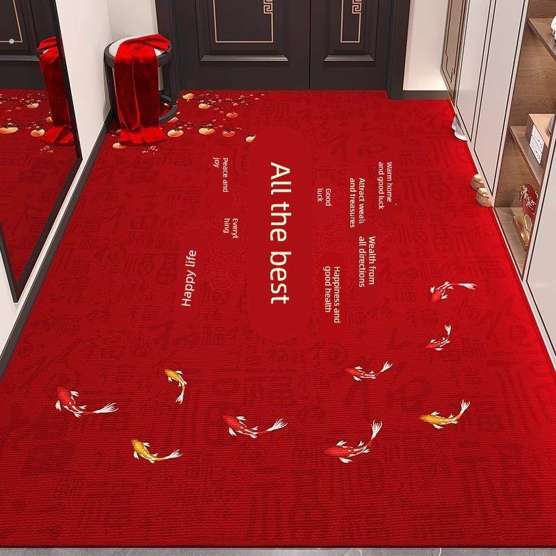 红色喜庆玄关除尘地毯开运结婚乔迁大张整铺地垫防滑耐脏入户门垫