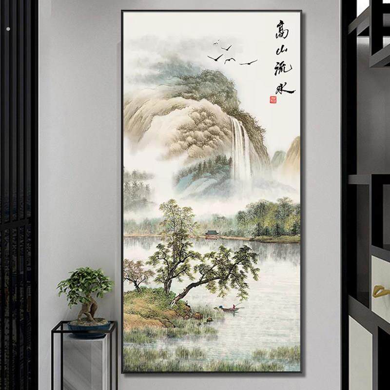 钻石贴画高山流水生财满钻新款2023山水风景砖石画走廊玄关中国风