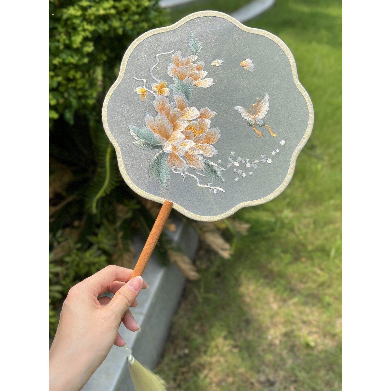 苏州圆扇,古式苏州绣,双面绣,中式汉代旗袍舞蹈特别节日礼品