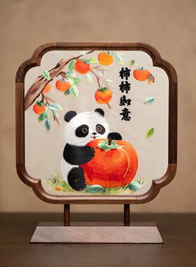苏绣双面绣摆件手工刺绣事事如意实木台屏中国风特色非遗伴手礼品