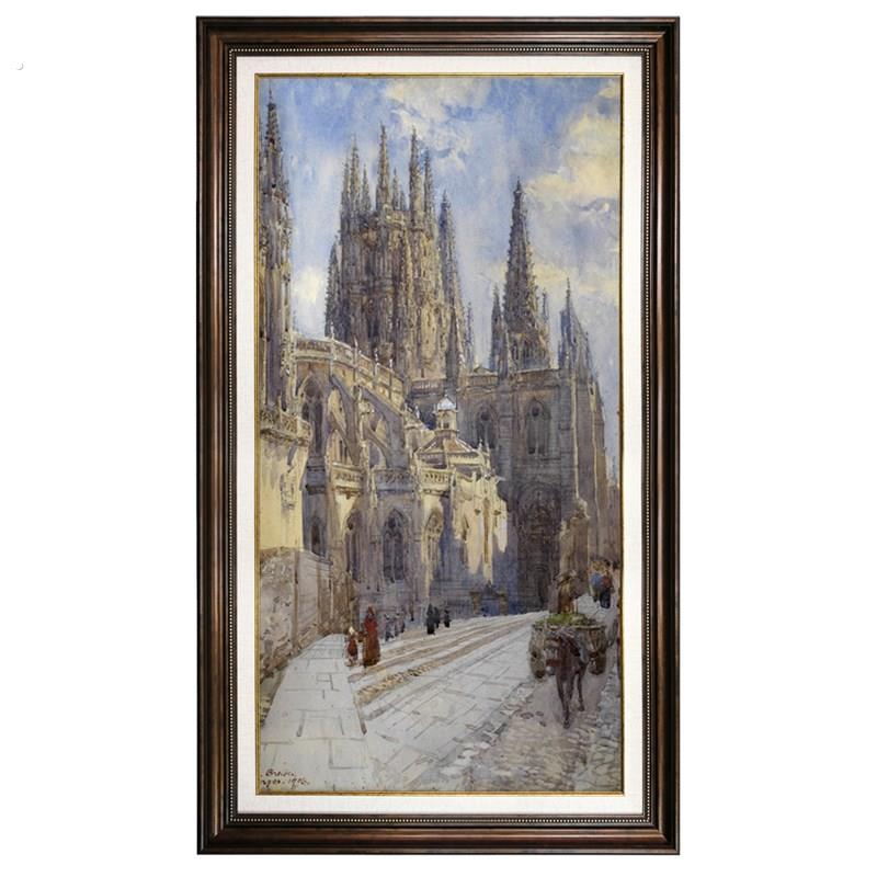 欧式建筑美式入户玄关装饰画竖版楼梯挂画高清喷绘画尺寸可定做