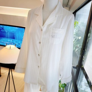 冰丝家居服套装 法式 长裤 高级感烫钻长袖 金丝线缎面睡衣女士春秋季