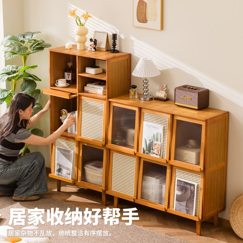 实木书架置物架落地阳台家用自由组合幼儿园六八格子书包收纳矮柜