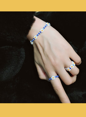 GREEN手工编织小花夏天花朵泫雅风手链