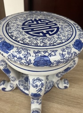 青花瓷仿古典四脚古凳子客厅落地桌面摆件手绘拼接景德镇花盆底座