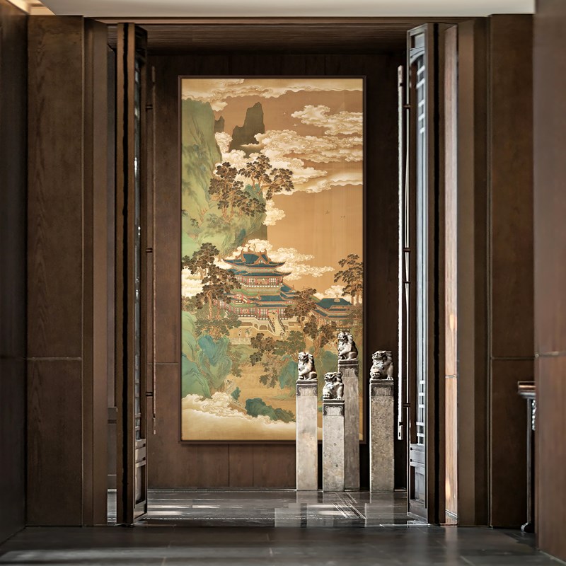 新中式玄关旭日东升图大幅装饰画酒店客厅售楼部软装山水风景挂画