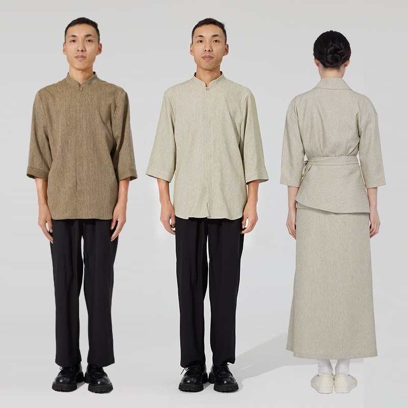 新中式餐饮工作服高端餐厅私房菜茶馆素食餐厅服务员工作服复古风
