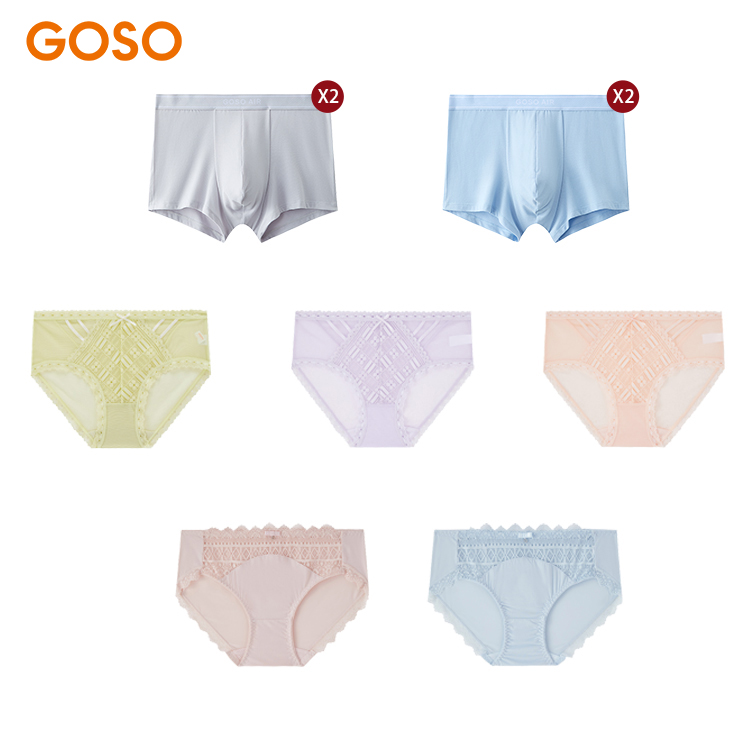 GOSO女士内裤舒适蕾丝三角裤女新品无痕透气男士内裤平角裤