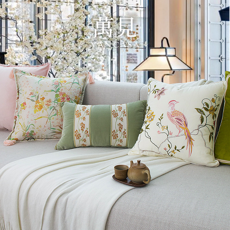 玉鸟流苏法式东方靠枕沙发高级感