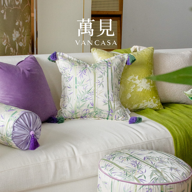 VANCASA法式中国风紫绿抱枕