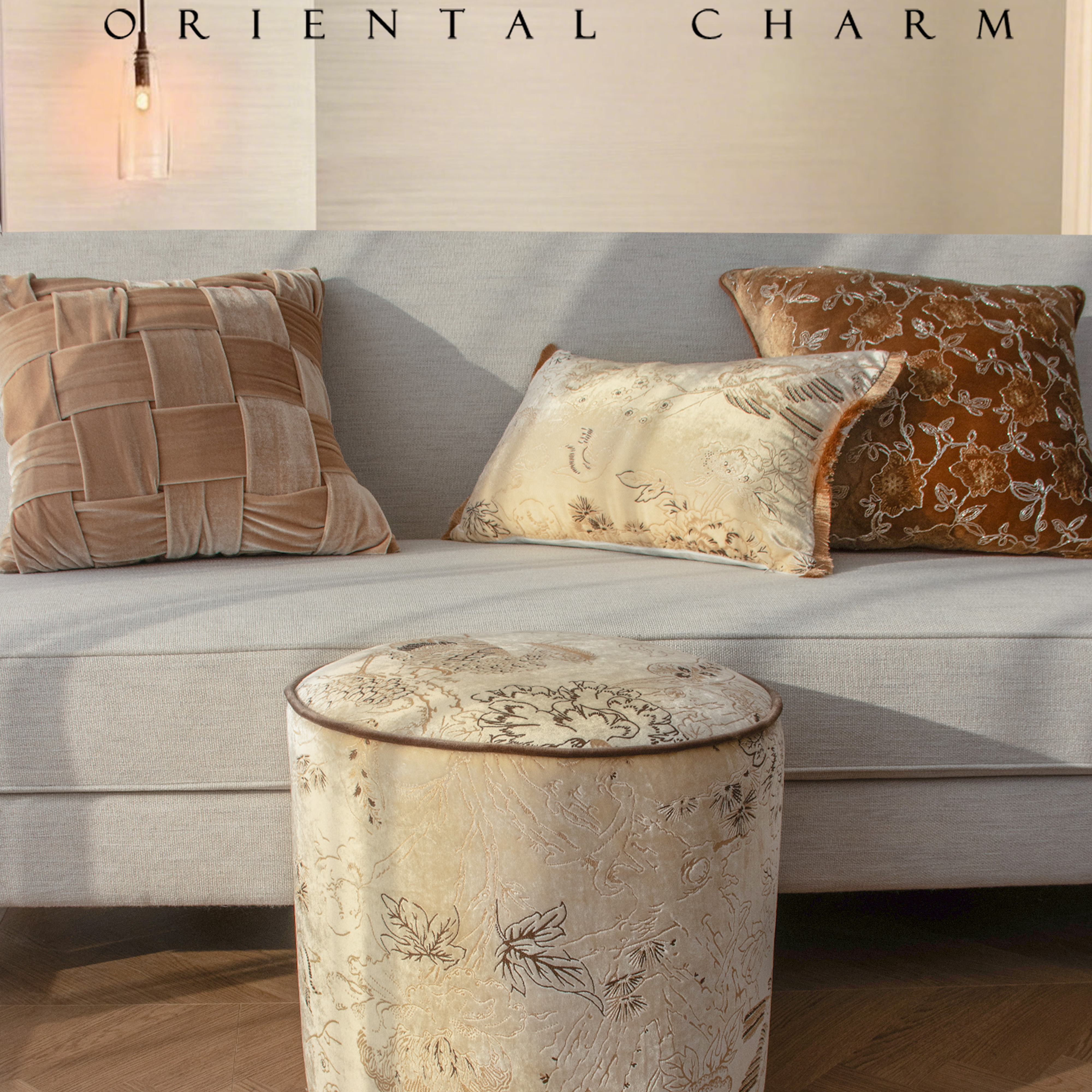 法式金提花坐墩轻奢丝绒中国风