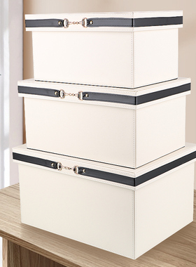 优选家用轻奢收纳盒衣柜样板间衣帽间橙色摆件皮质装饰盒储物整理